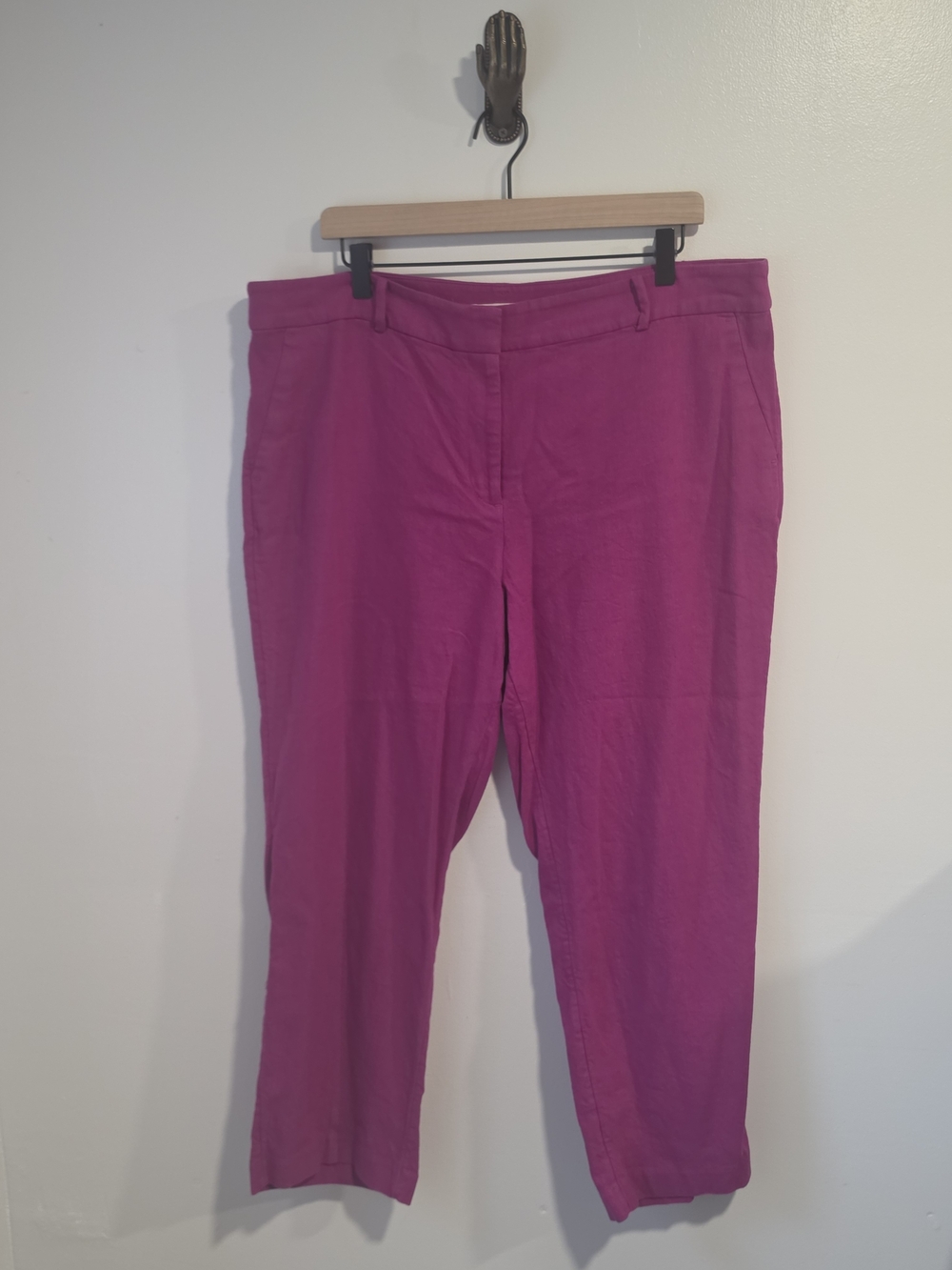 LOFT Curvy Riviera Slim Fuchsia Cropped Straight-Leg Linen Blend Pants Size 16